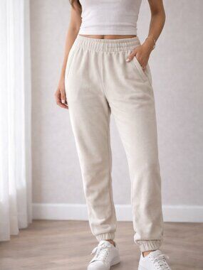 Cozy High-Rise Elastic Waist Joggers - Cream